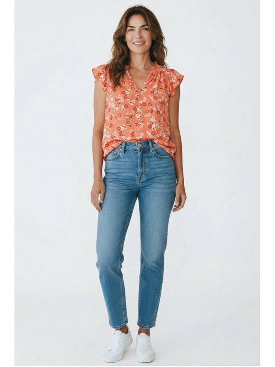 MELLODAY Tops - EUC Women's MELLODAY Orange Floral Blouse, Size L
